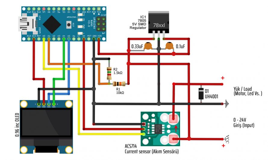 Arduino Current Meter, Voltage Meter Circuit. DIY Multimeter